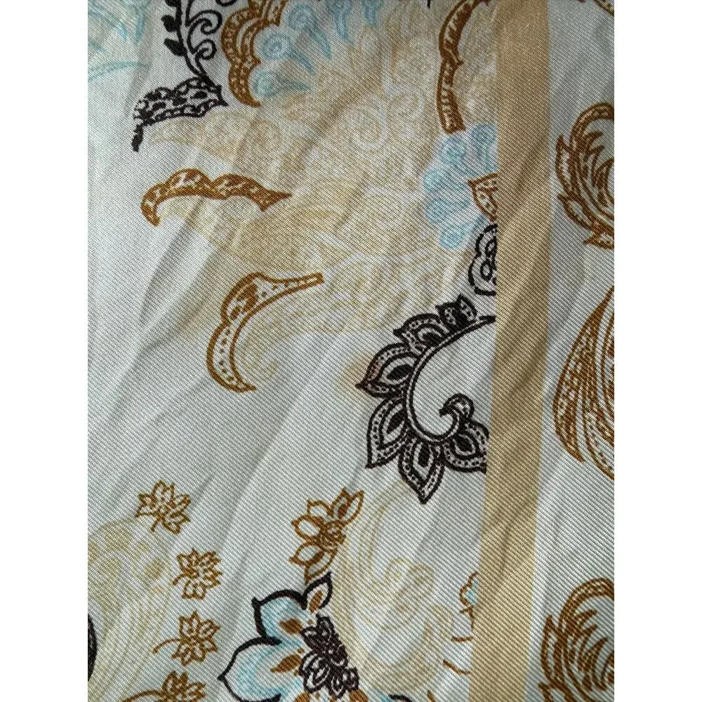 Vintage Style Paisley Floral Square Satin Scarf 34” Blue Brown Cream
